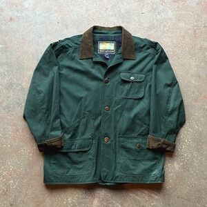 VTG Stratojac Men's Barn Field Jacket Green Corduroy Collar Plaid Lined Size L